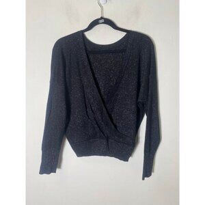 RD Style Black Shimmery Long Sleeve Open Front Crossover Cardigan Sz S/P